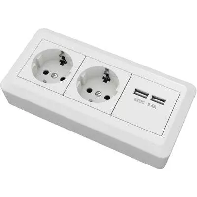 HÖRNBOX 2 VÄGS MED 2 USB UTTAG 5V - 007000632