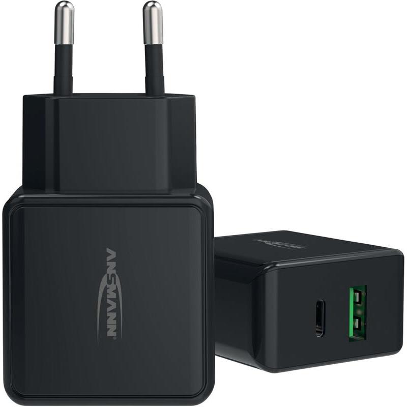 VÄGGLADDARE 1XUSB A+1XUSB C SVART 18W