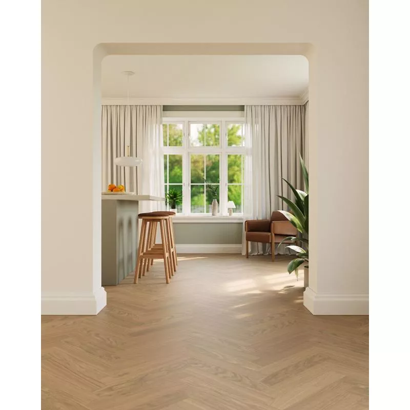 Härdat trägolv fiskben ek