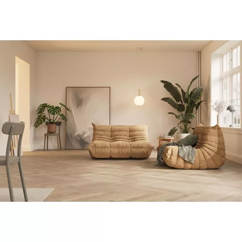 Härdat trägolv fiskben ek