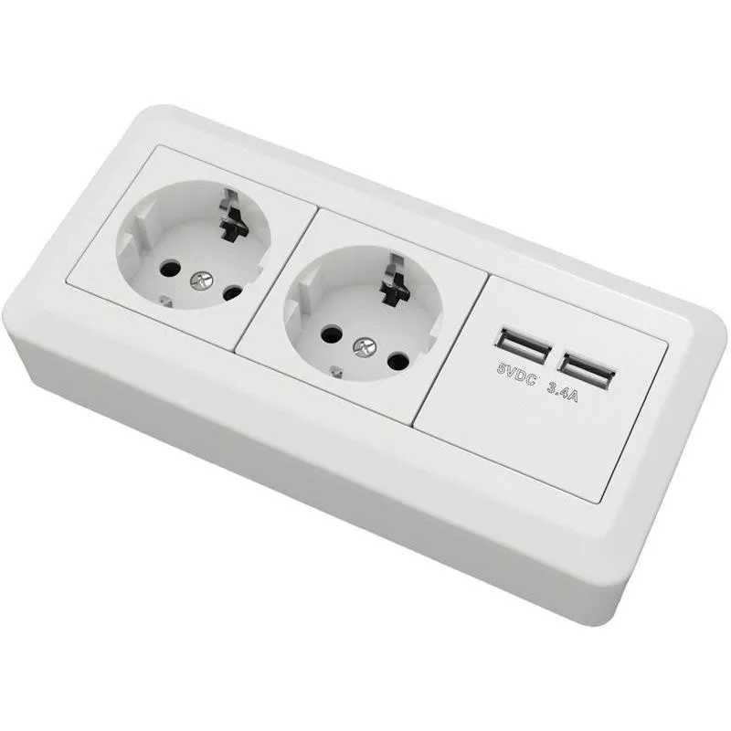HÖRNBOX 2 VÄGS MED 2 USB UTTAG 5V
