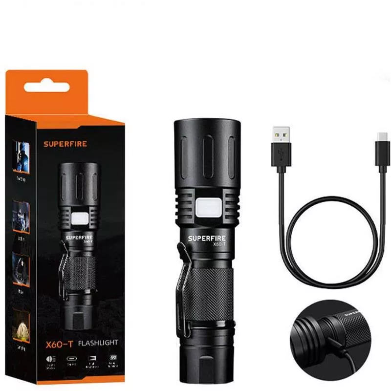 Ficklampa X60-T LED alu m.clips, zoom, 2000 Lumen